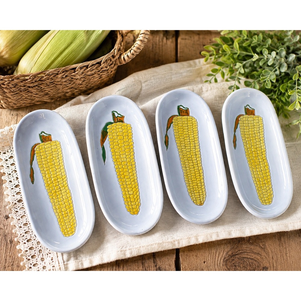 Vintage Italian Ceramic Corn on the Cob Dishes Set of 4 Made in Italy 72/34